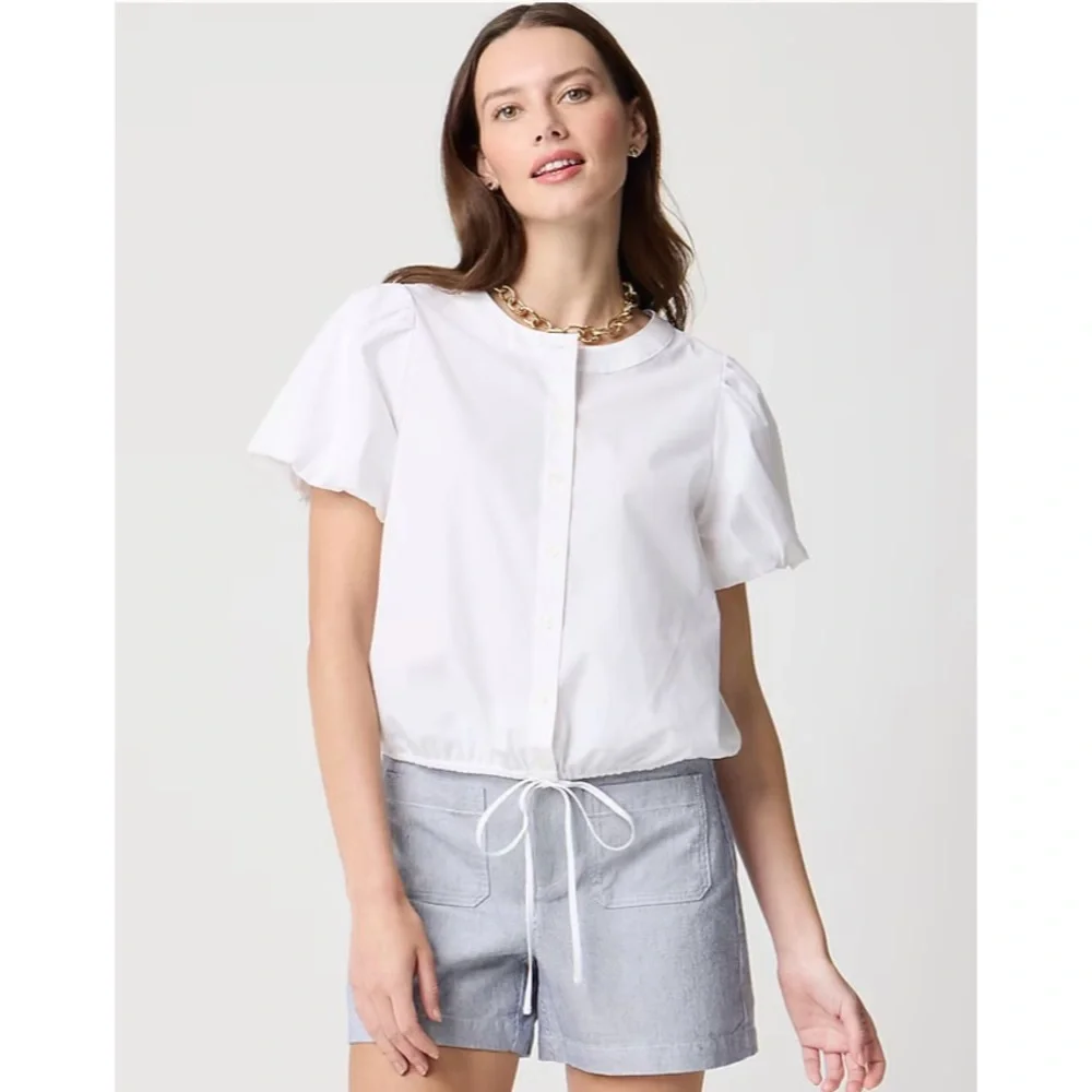 NWT J. Crew Puff-sleeve Tie-waist Top White